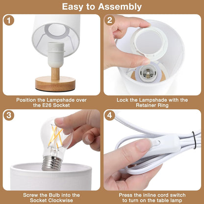 Fenmzee 9" Small Table Lamp for Bedroom - Inline Control with 3000K Bulb