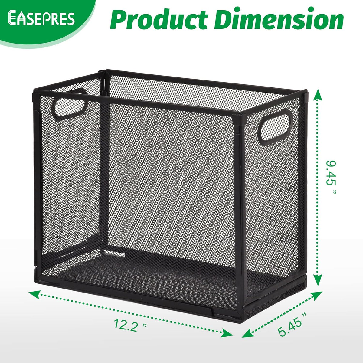 Desk Hanging File Organizer with 5 Folders, Mesh Metal Letter-Size Desktop File Holder Box for Filing Folder Storage Basket, 1 Pack Black, 12.2 x 9.45 x 5.45 inches