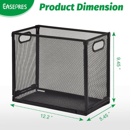 Desk Hanging File Organizer with 5 Folders, Mesh Metal Letter-Size Desktop File Holder Box for Filing Folder Storage Basket, 1 Pack Black, 12.2 x 9.45 x 5.45 inches