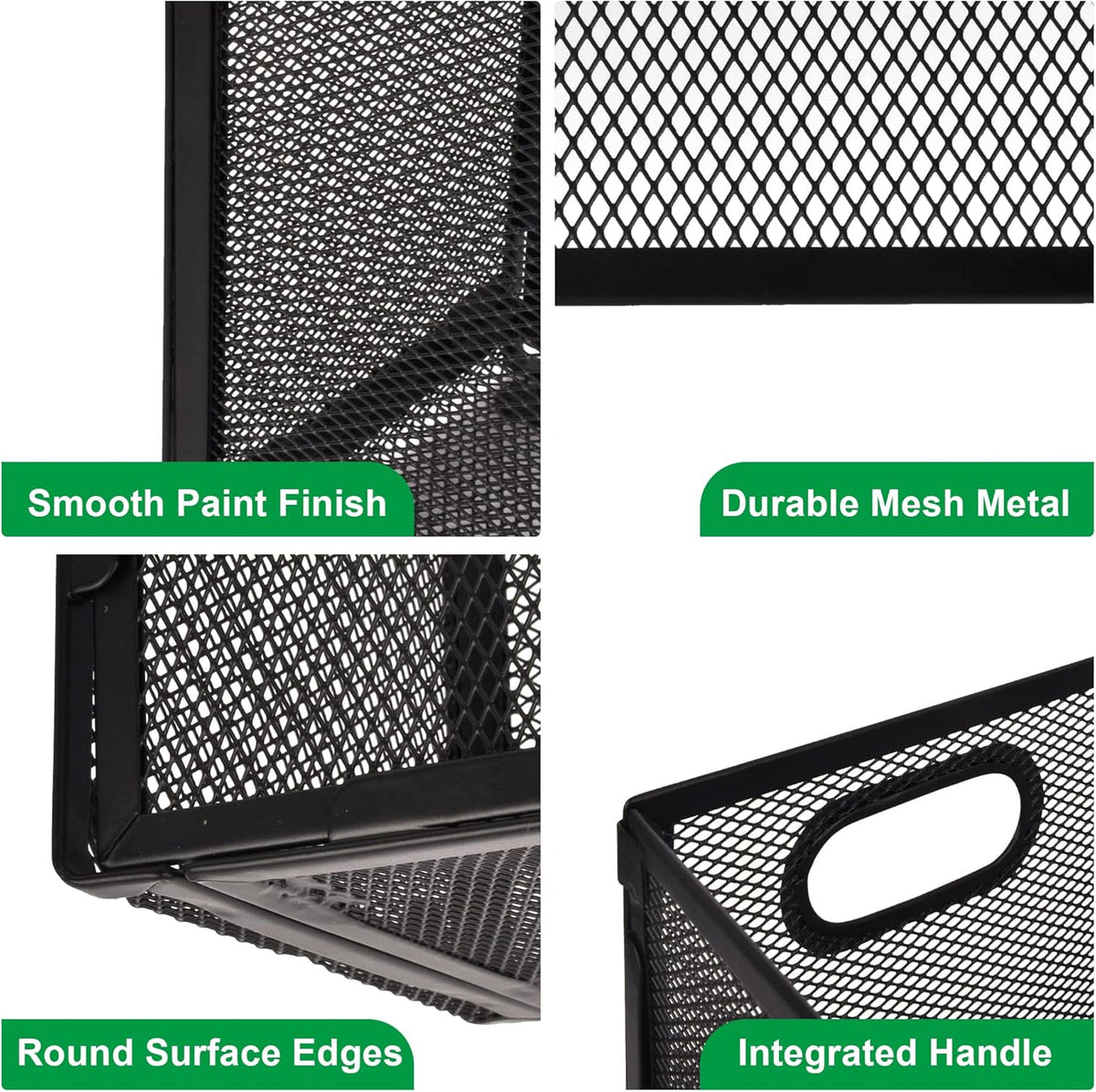 Desk Hanging File Organizer with 5 Folders, Mesh Metal Letter-Size Desktop File Holder Box for Filing Folder Storage Basket, 1 Pack Black, 12.2 x 9.45 x 5.45 inches