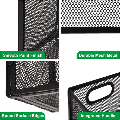 Desk Hanging File Organizer with 5 Folders, Mesh Metal Letter-Size Desktop File Holder Box for Filing Folder Storage Basket, 1 Pack Black, 12.2 x 9.45 x 5.45 inches