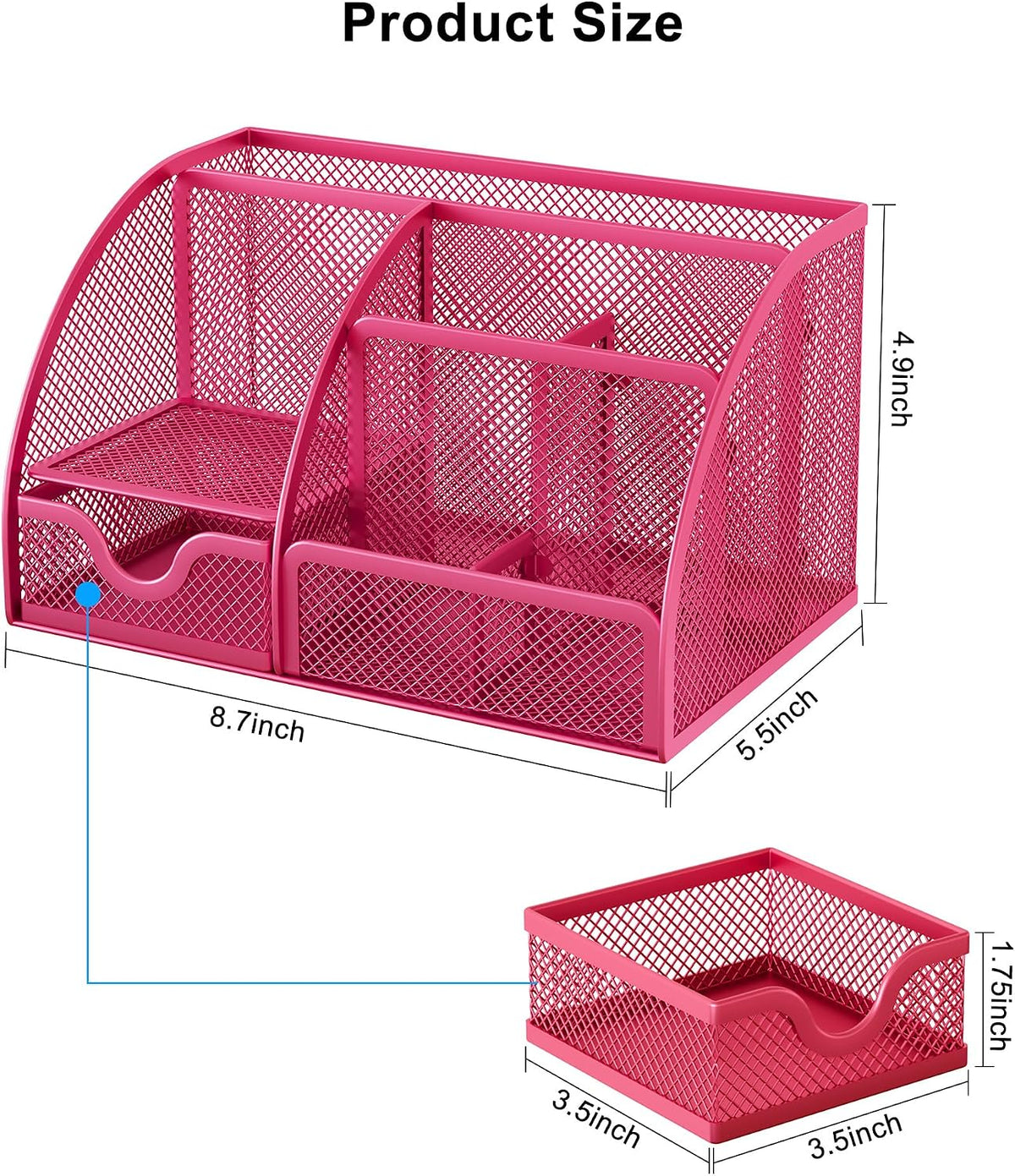Mesh Desk Organizer with Drawer Multi-functional Pen Holder Stationery Organizer for Office School Supplies 6 Compartments Dorm Organizers and Storage for Desk, Black