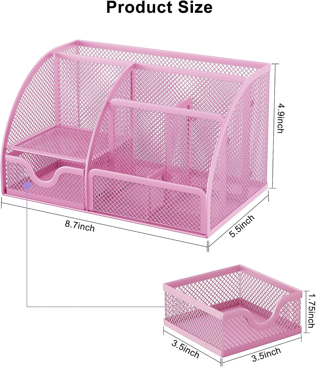 Mesh Desk Organizer with Drawer Multi-functional Pen Holder Stationery Organizer for Office School Supplies 6 Compartments Dorm Organizers and Storage for Desk, Black