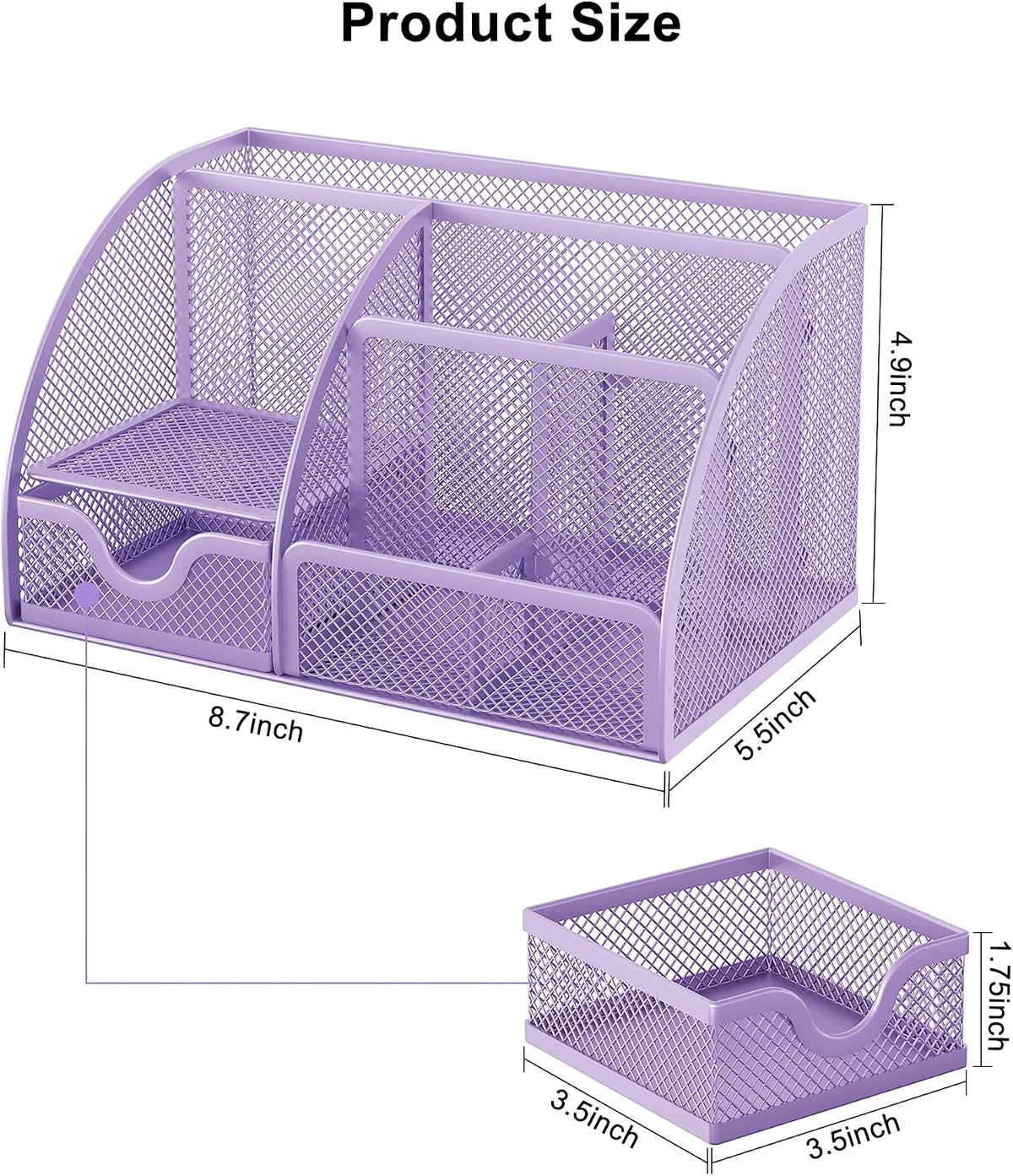 Mesh Desk Organizer with Drawer Multi-functional Pen Holder Stationery Organizer for Office School Supplies 6 Compartments Dorm Organizers and Storage for Desk, Black