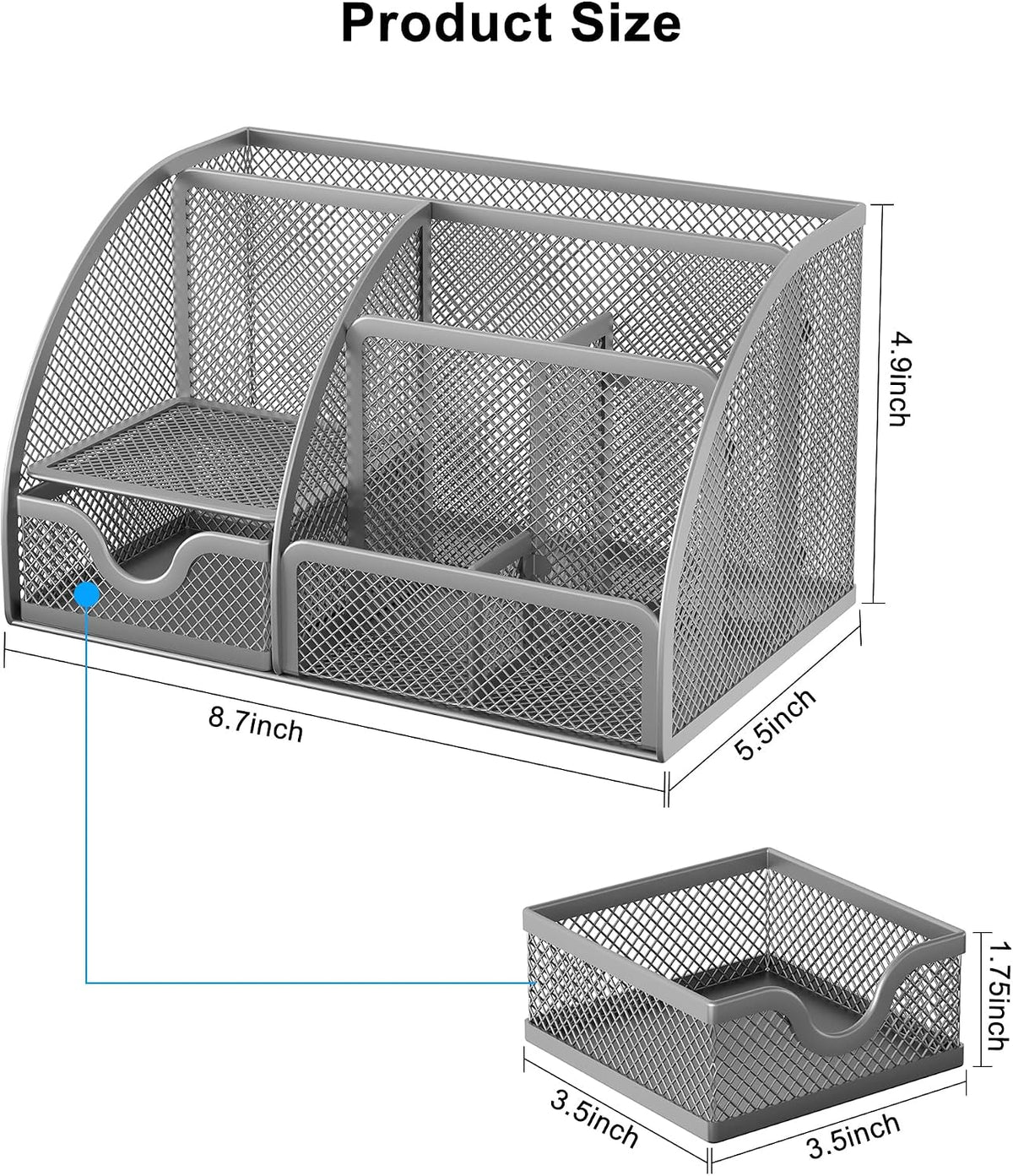 Mesh Desk Organizer with Drawer Multi-functional Pen Holder Stationery Organizer for Office School Supplies 6 Compartments Dorm Organizers and Storage for Desk, Black
