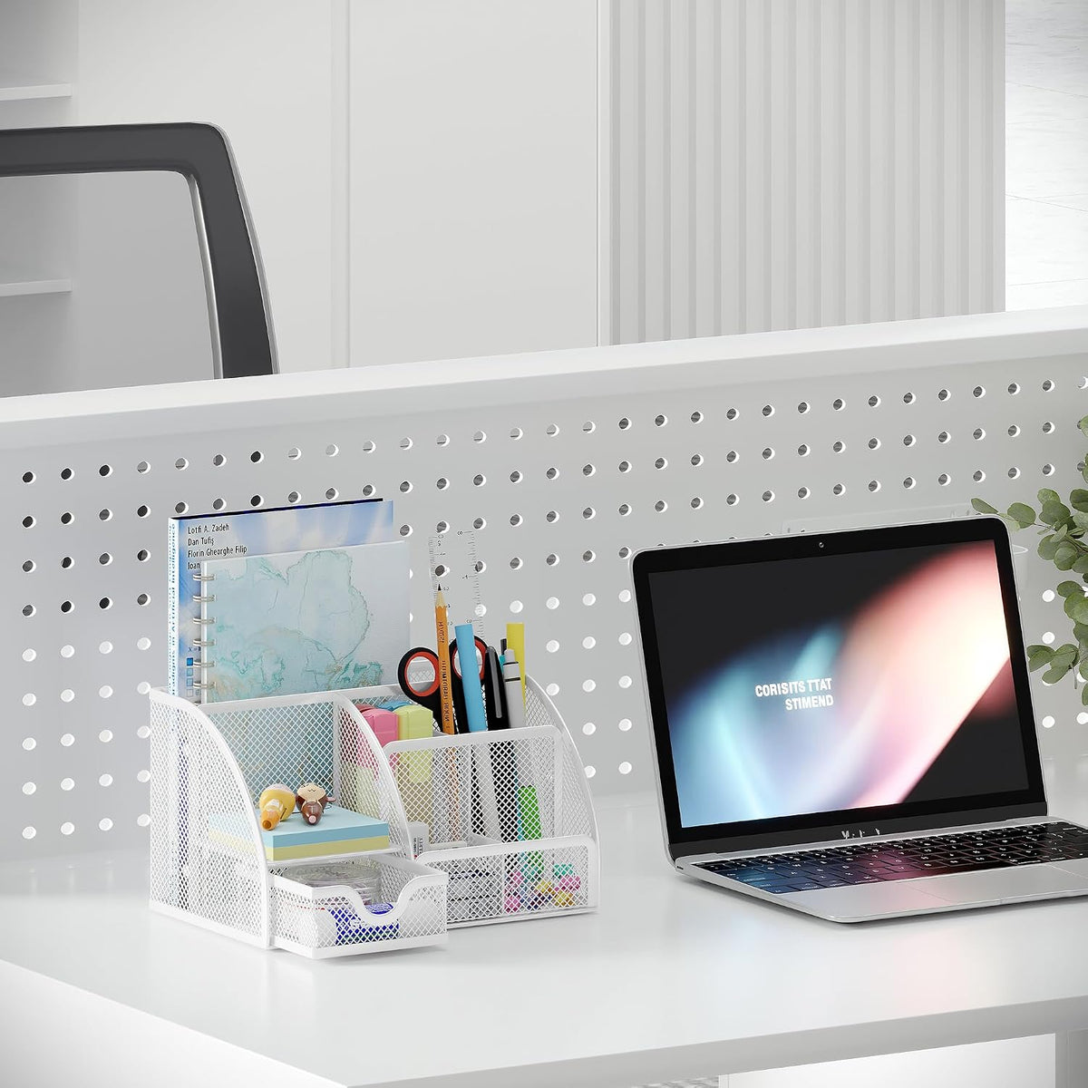 Mesh Desk Organizer with Drawer Multi-functional Pen Holder Stationery Organizer for Office School Supplies 6 Compartments Dorm Organizers and Storage for Desk, Black