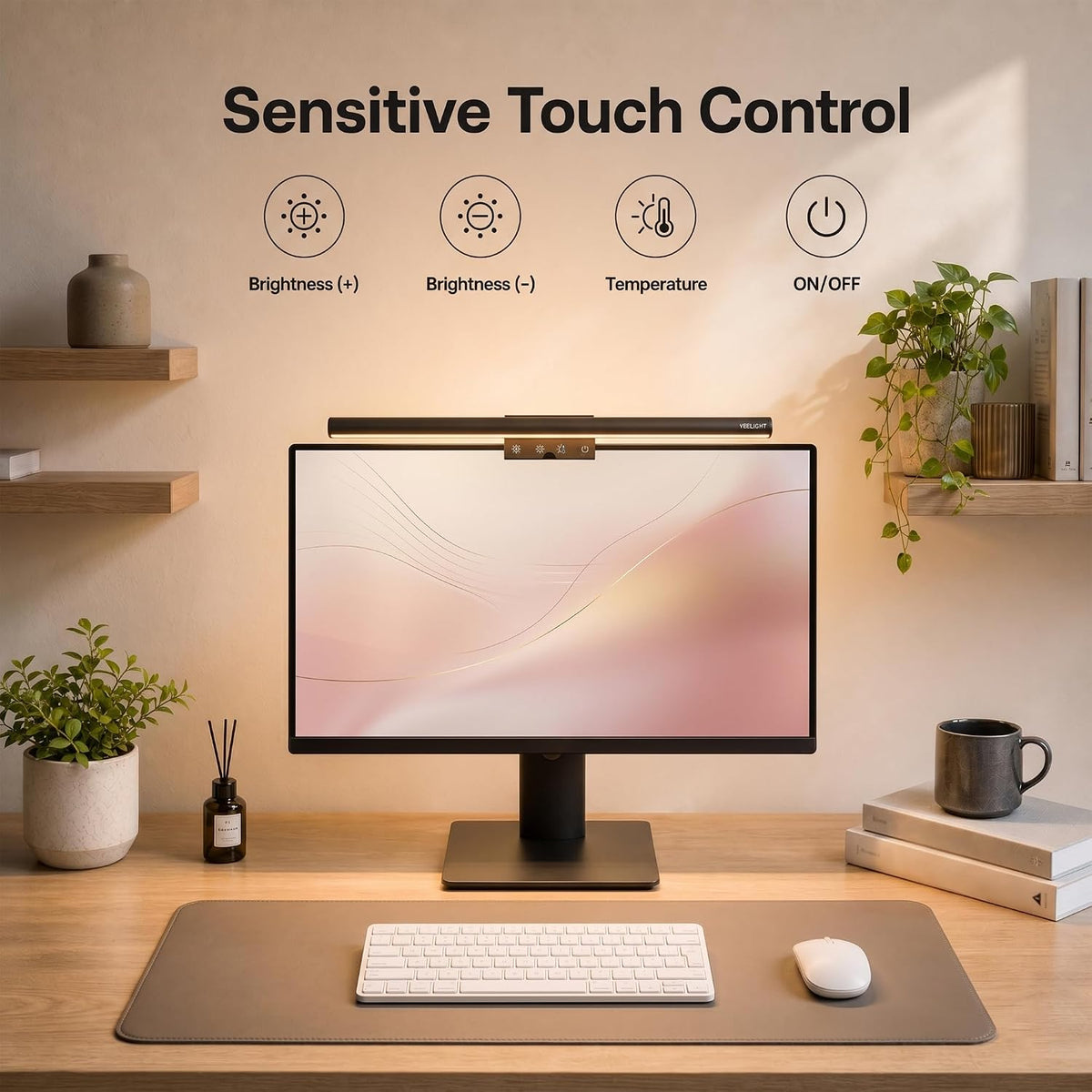 Monitor Light Bar, Computer Monitor Lamp for Home Office Gaming, 250LM No Glare Eye-Care LED Screen Bar, Touch Control USB Reading Desk Lamp with Stepless Dimming for Flat & Curved Monitor
