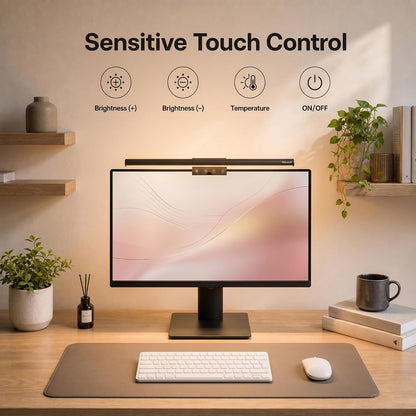 Monitor Light Bar, Computer Monitor Lamp for Home Office Gaming, 250LM No Glare Eye-Care LED Screen Bar, Touch Control USB Reading Desk Lamp with Stepless Dimming for Flat & Curved Monitor