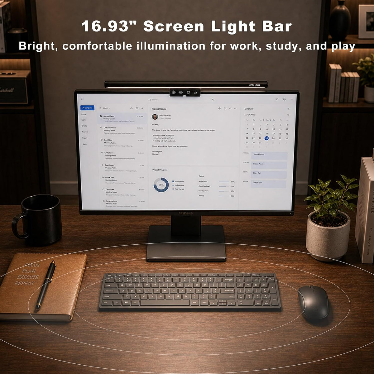Monitor Light Bar, Computer Monitor Lamp for Home Office Gaming, 250LM No Glare Eye-Care LED Screen Bar, Touch Control USB Reading Desk Lamp with Stepless Dimming for Flat & Curved Monitor