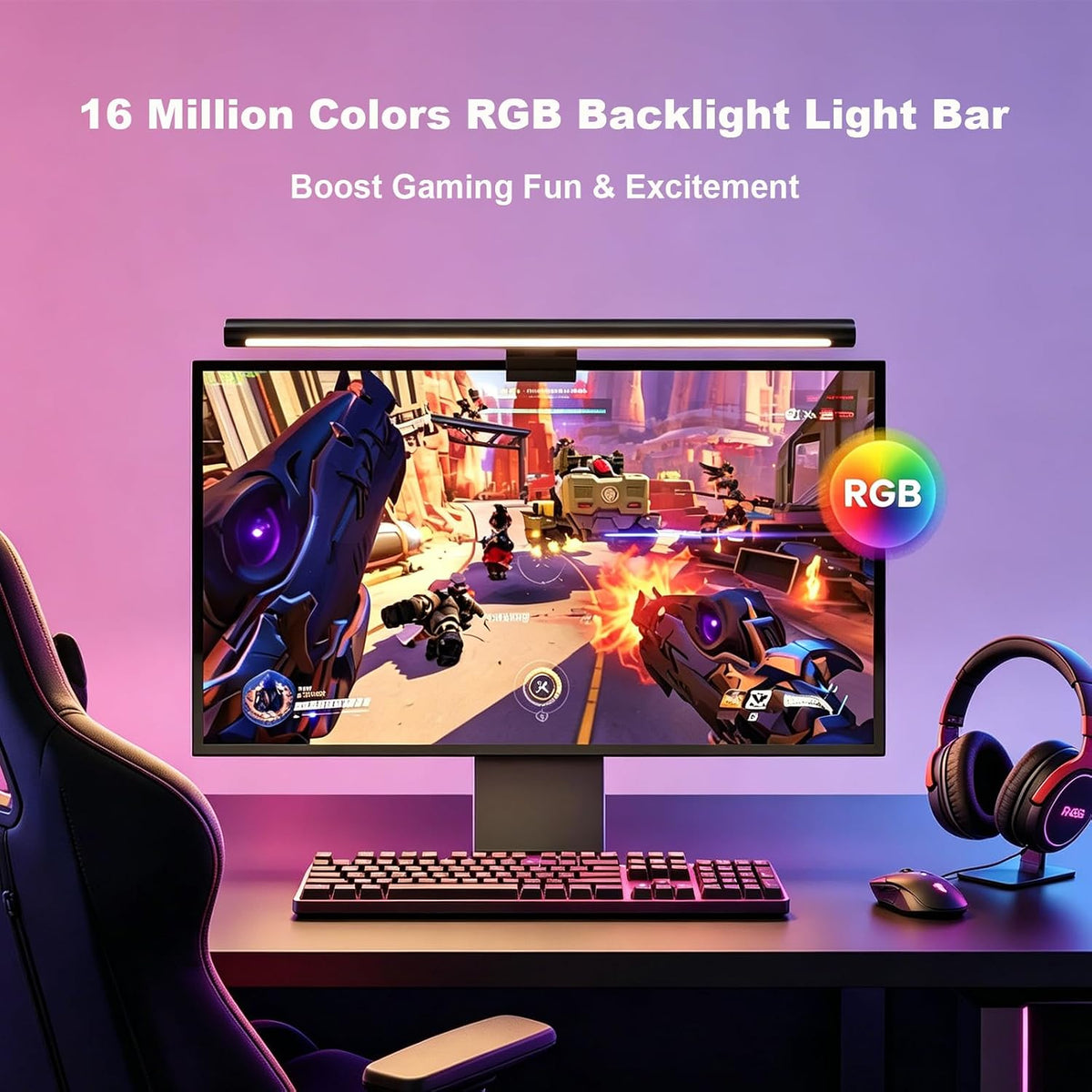 Monitor Light Bar, Computer Monitor Lamp for Home Office Gaming, 250LM No Glare Eye-Care LED Screen Bar, Touch Control USB Reading Desk Lamp with Stepless Dimming for Flat & Curved Monitor