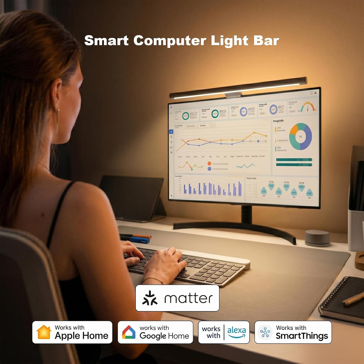 Monitor Light Bar, Computer Monitor Lamp for Home Office Gaming, 250LM No Glare Eye-Care LED Screen Bar, Touch Control USB Reading Desk Lamp with Stepless Dimming for Flat & Curved Monitor