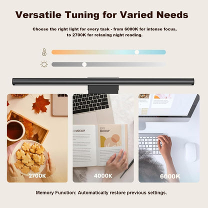 Monitor Light Bar, Computer Monitor Lamp for Home Office Gaming, 250LM No Glare Eye-Care LED Screen Bar, Touch Control USB Reading Desk Lamp with Stepless Dimming for Flat & Curved Monitor