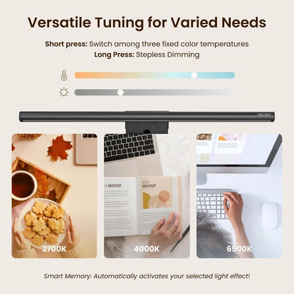 Monitor Light Bar, Computer Monitor Lamp for Home Office Gaming, 250LM No Glare Eye-Care LED Screen Bar, Touch Control USB Reading Desk Lamp with Stepless Dimming for Flat & Curved Monitor