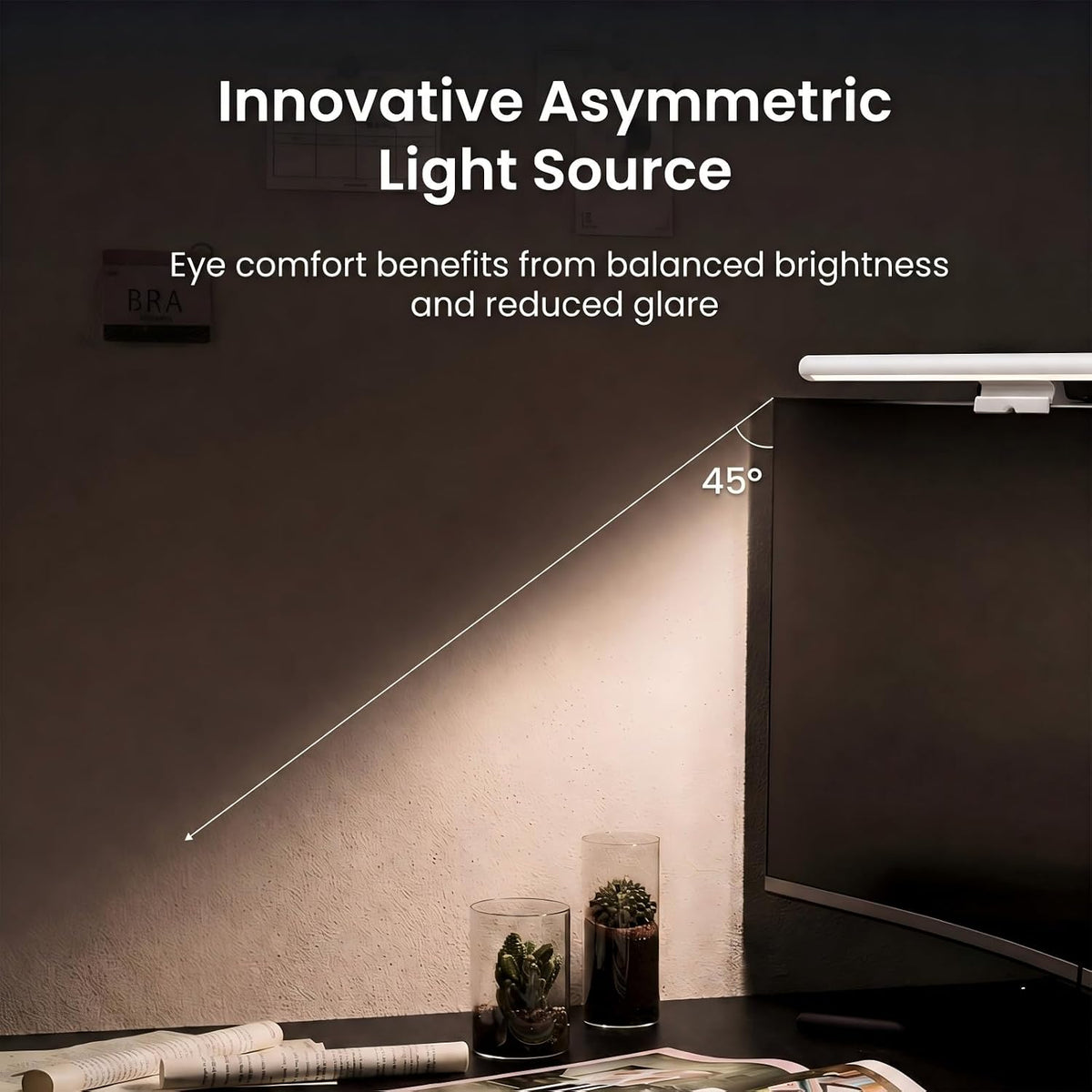 Monitor Light Bar, Computer Monitor Lamp for Home Office Gaming, 250LM No Glare Eye-Care LED Screen Bar, Touch Control USB Reading Desk Lamp with Stepless Dimming for Flat & Curved Monitor