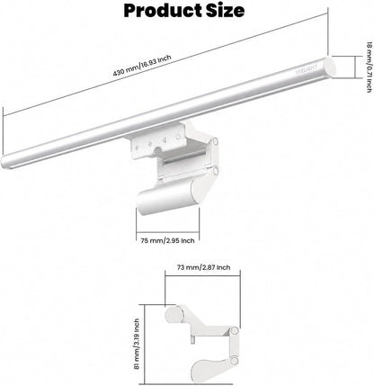 Monitor Light Bar, Computer Monitor Lamp for Home Office Gaming, 250LM No Glare Eye-Care LED Screen Bar, Touch Control USB Reading Desk Lamp with Stepless Dimming for Flat & Curved Monitor