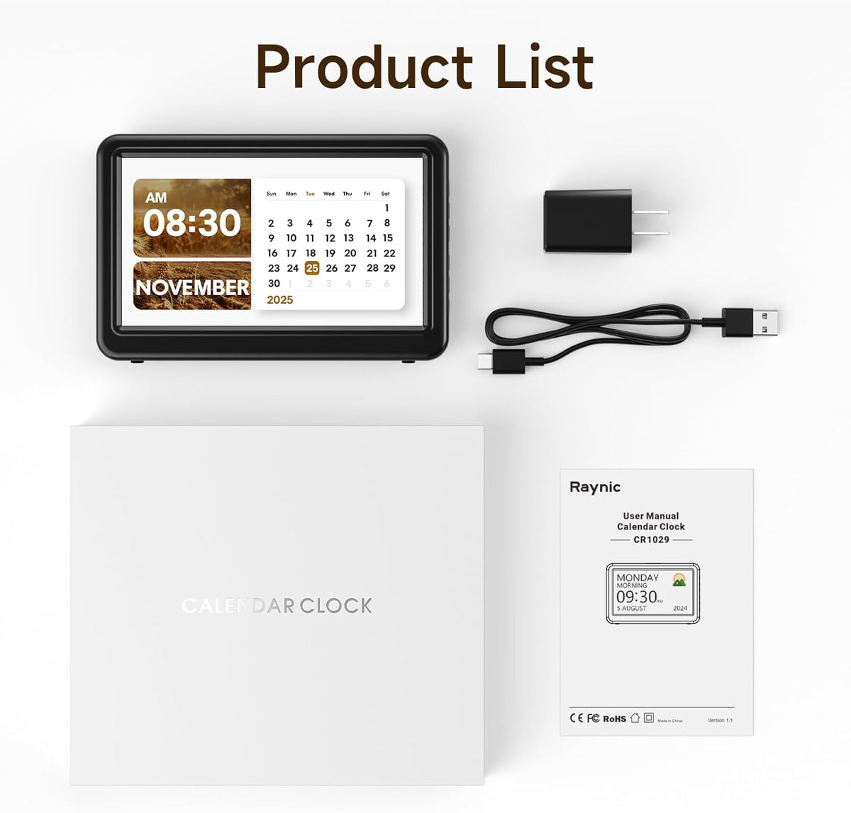 Date Clock, Digital Clock with 12 Themes, 20 Alarms, 20 Reminders, Semi-Automatic Dimming, 12/24 Hours, Auto DST Clock for Seniors Desktop, Office, Students (Black, 7 Inches)