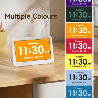 Date Clock, Digital Clock with 12 Themes, 20 Alarms, 20 Reminders, Semi-Automatic Dimming, 12/24 Hours, Auto DST Clock for Seniors Desktop, Office, Students (Black, 7 Inches)