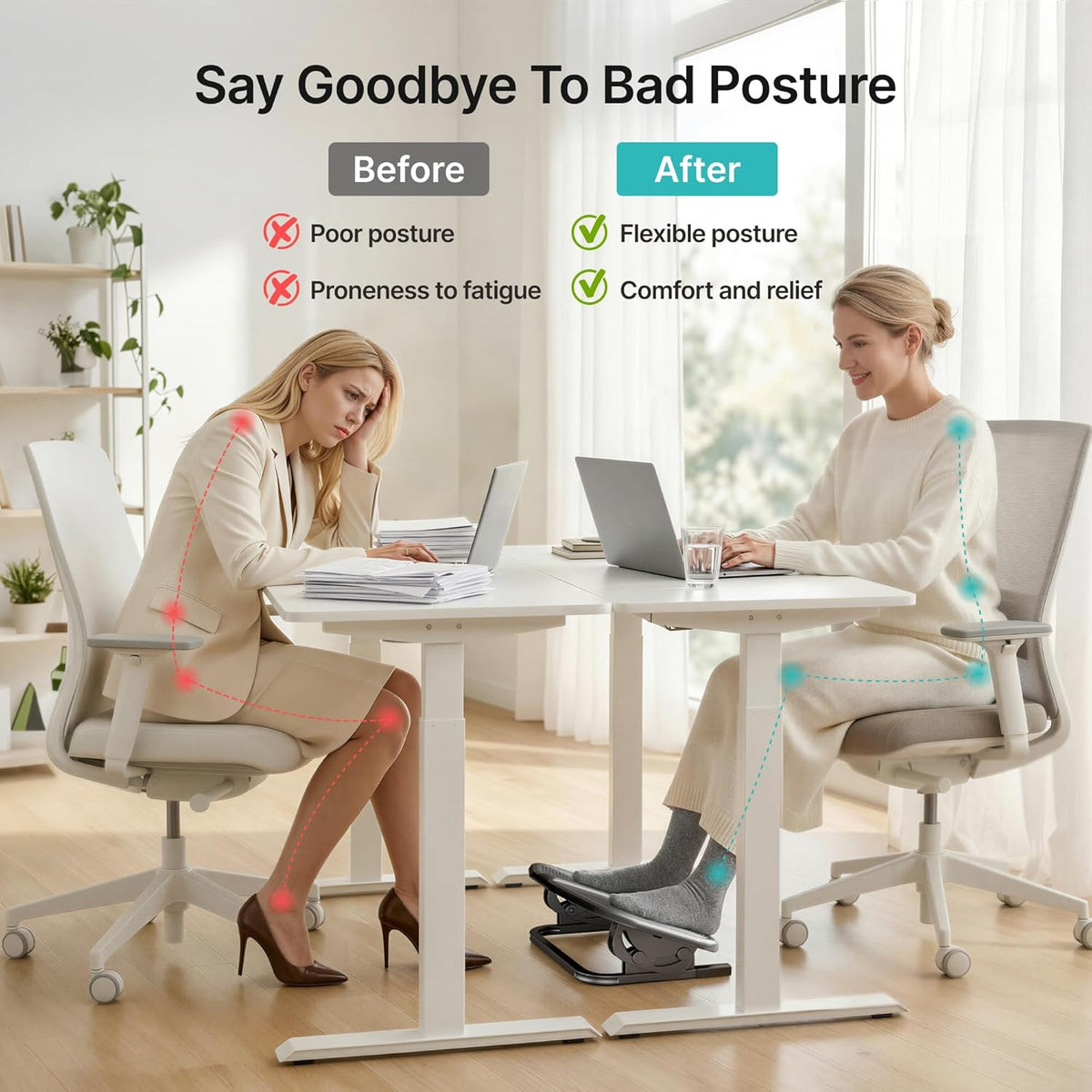 Footrest for Under Desk with Massage, Adjustable Tilt, Steel Base