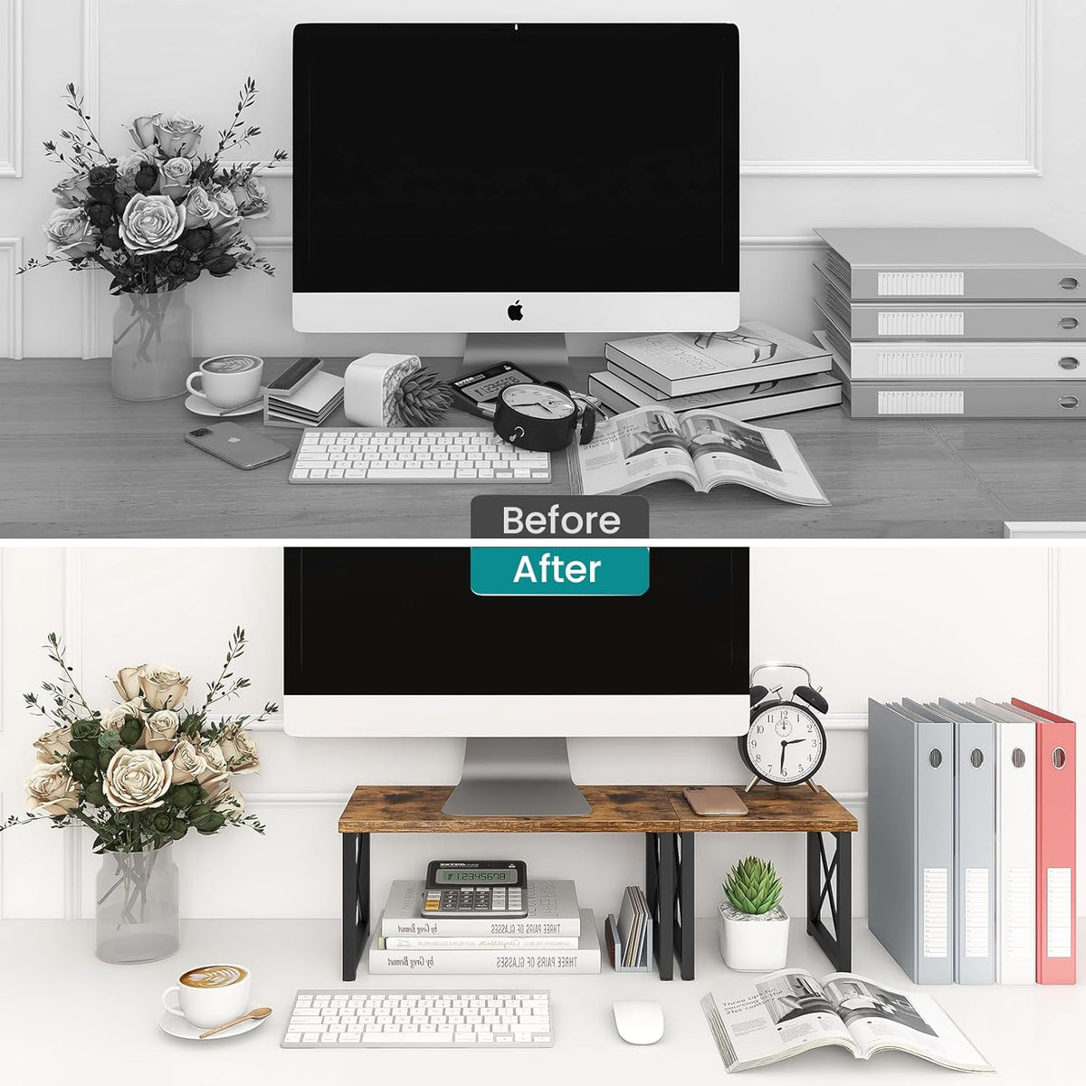 Wood Desktop Shelf, 2 Tier Adjustable Small Bookshelf Organizer