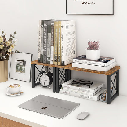 Wood Desktop Shelf, 2 Tier Adjustable Small Bookshelf Organizer