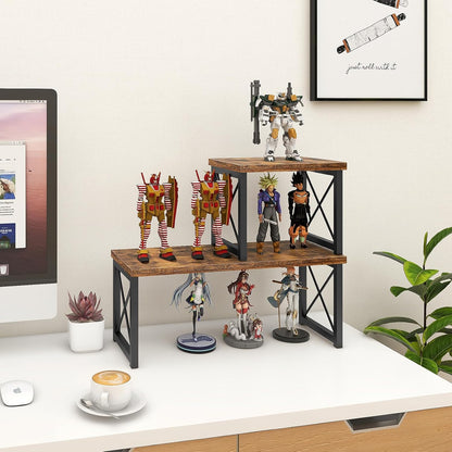Wood Desktop Shelf, 2 Tier Adjustable Small Bookshelf Organizer