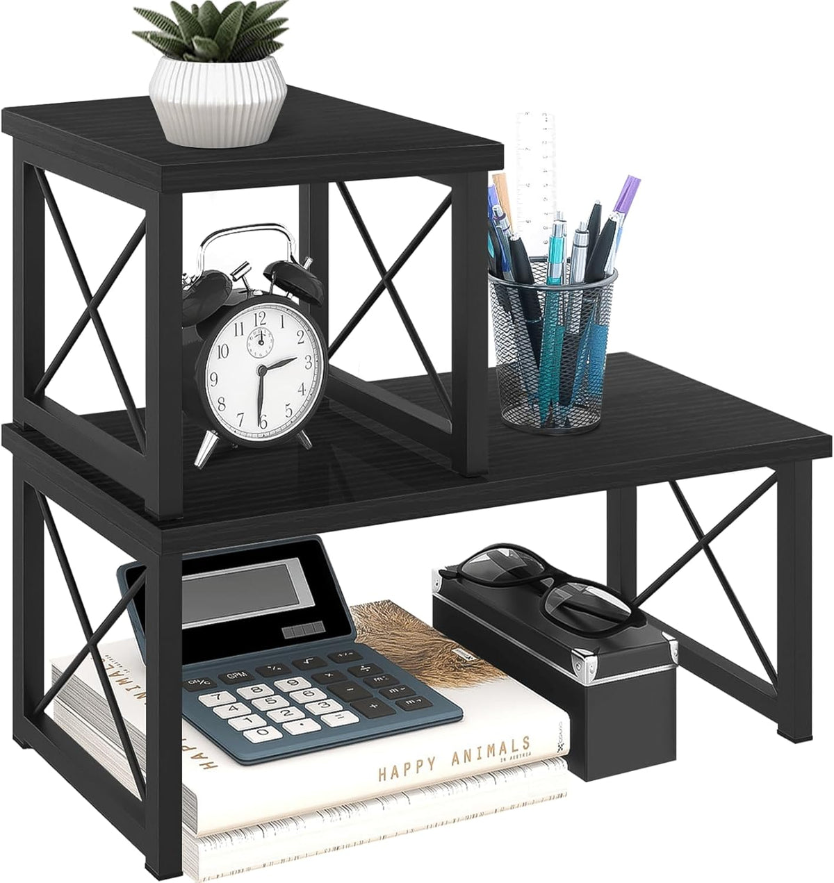 Wood Desktop Shelf, 2 Tier Adjustable Small Bookshelf Organizer