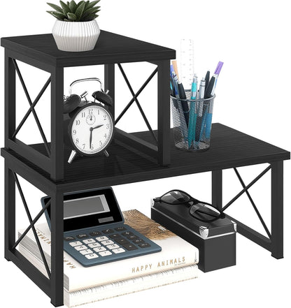 Wood Desktop Shelf, 2 Tier Adjustable Small Bookshelf Organizer