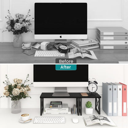 Wood Desktop Shelf, 2 Tier Adjustable Small Bookshelf Organizer