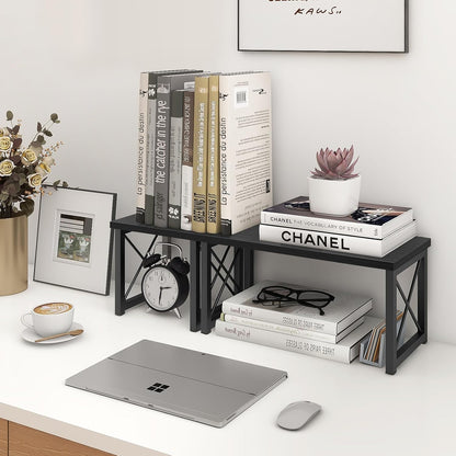 Wood Desktop Shelf, 2 Tier Adjustable Small Bookshelf Organizer