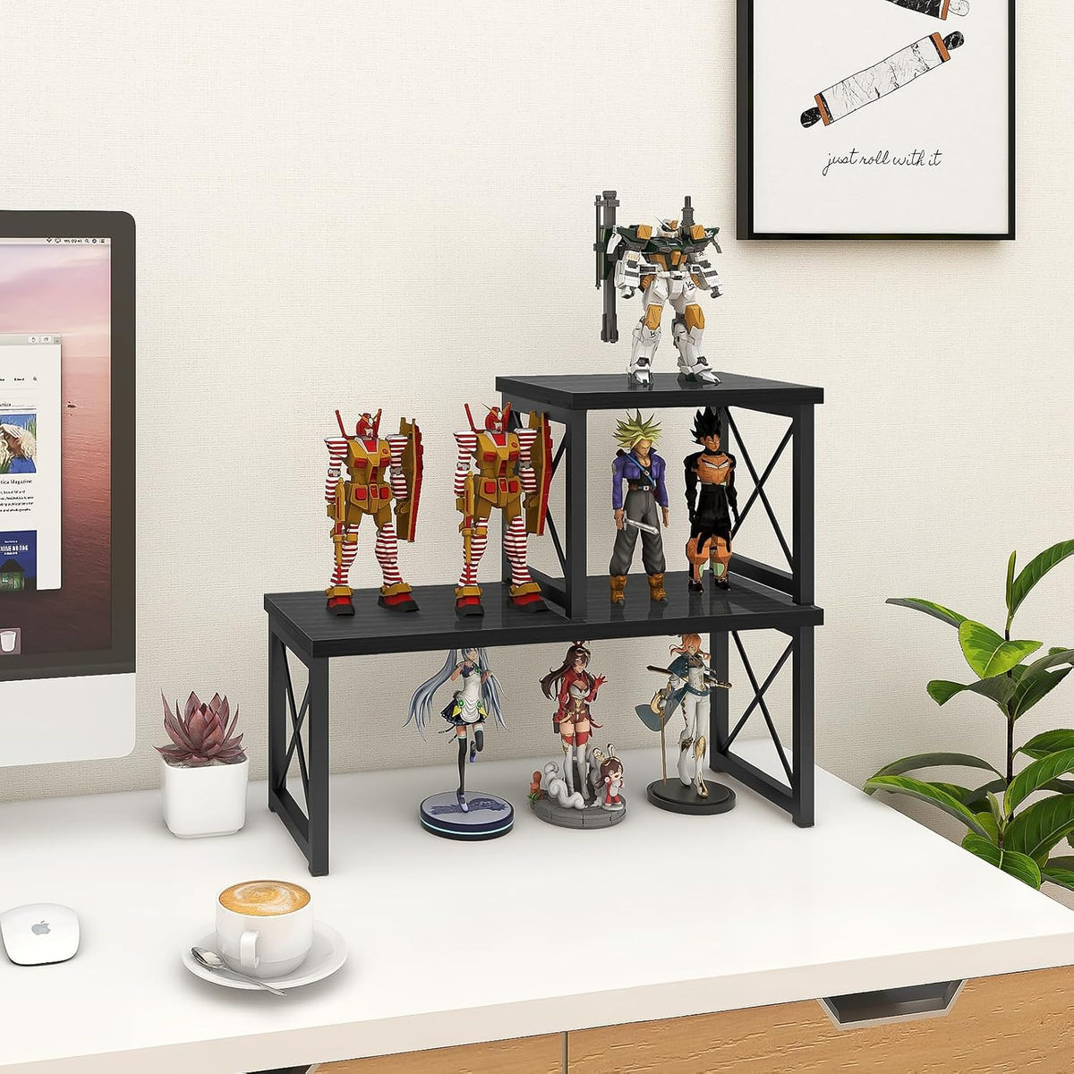 Wood Desktop Shelf, 2 Tier Adjustable Small Bookshelf Organizer