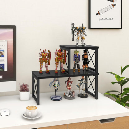 Wood Desktop Shelf, 2 Tier Adjustable Small Bookshelf Organizer
