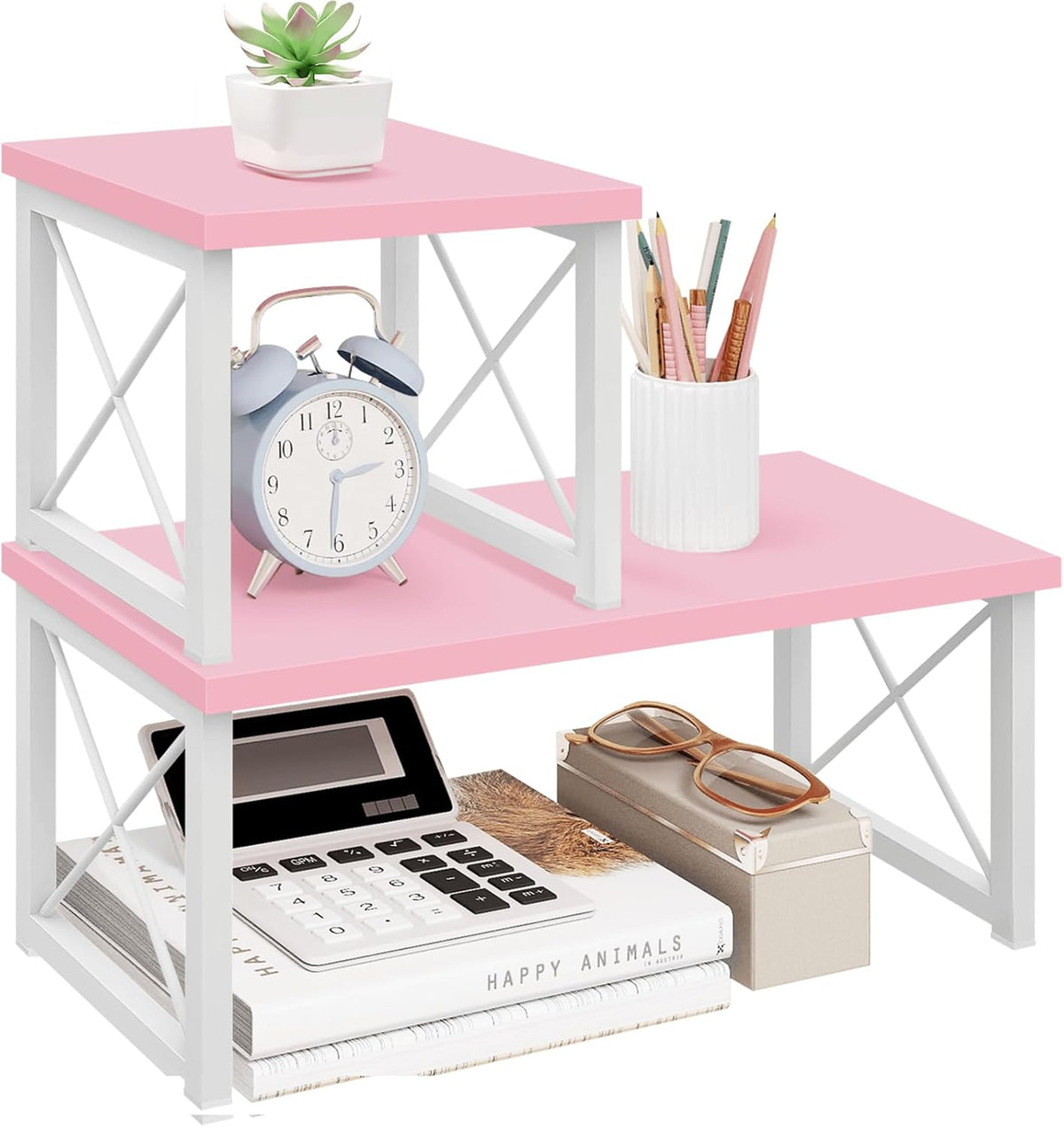 Wood Desktop Shelf, 2 Tier Adjustable Small Bookshelf Organizer