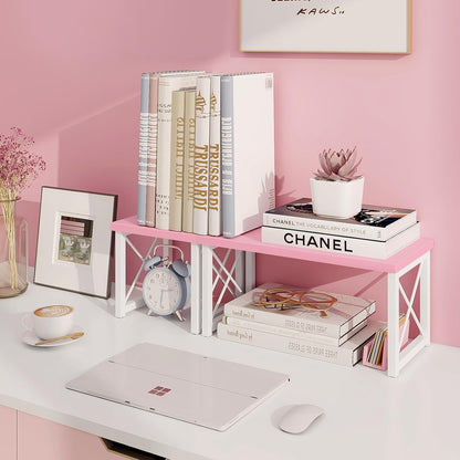 Wood Desktop Shelf, 2 Tier Adjustable Small Bookshelf Organizer