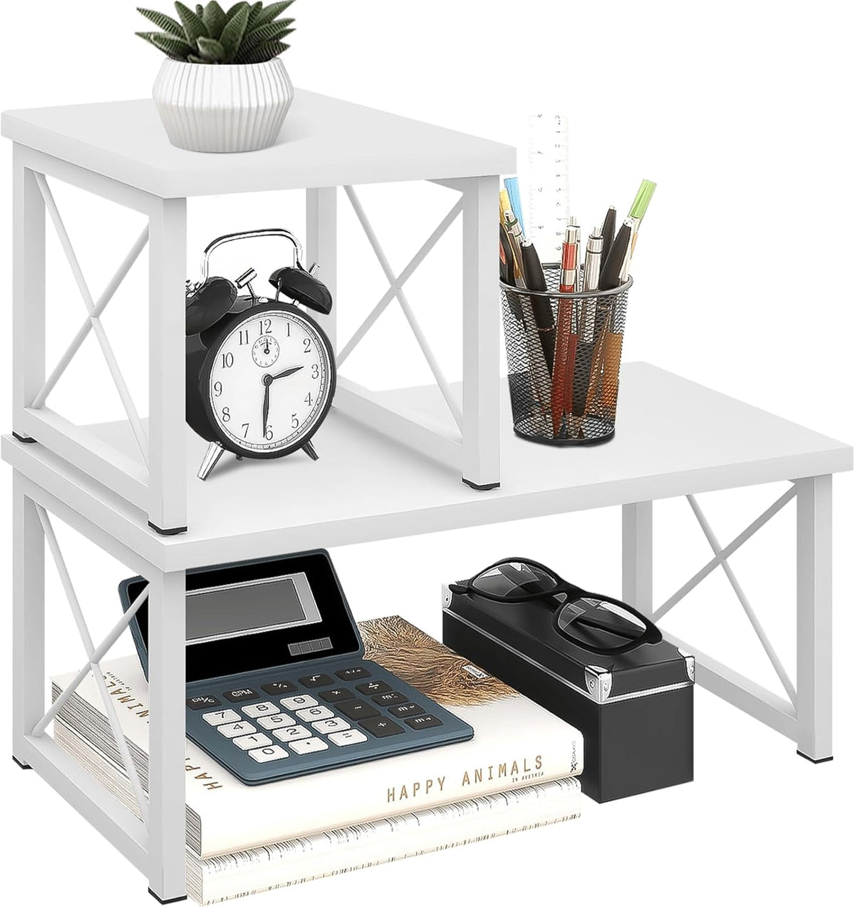 Wood Desktop Shelf, 2 Tier Adjustable Small Bookshelf Organizer