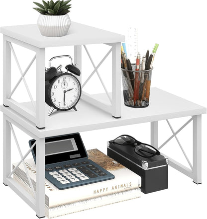 Wood Desktop Shelf, 2 Tier Adjustable Small Bookshelf Organizer