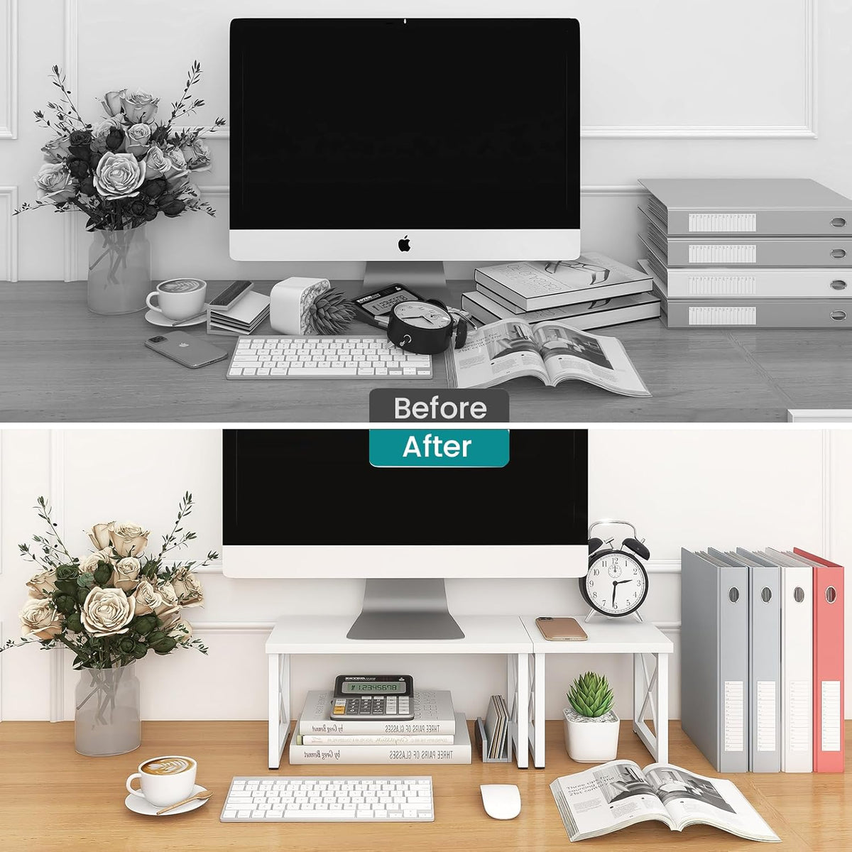 Wood Desktop Shelf, 2 Tier Adjustable Small Bookshelf Organizer