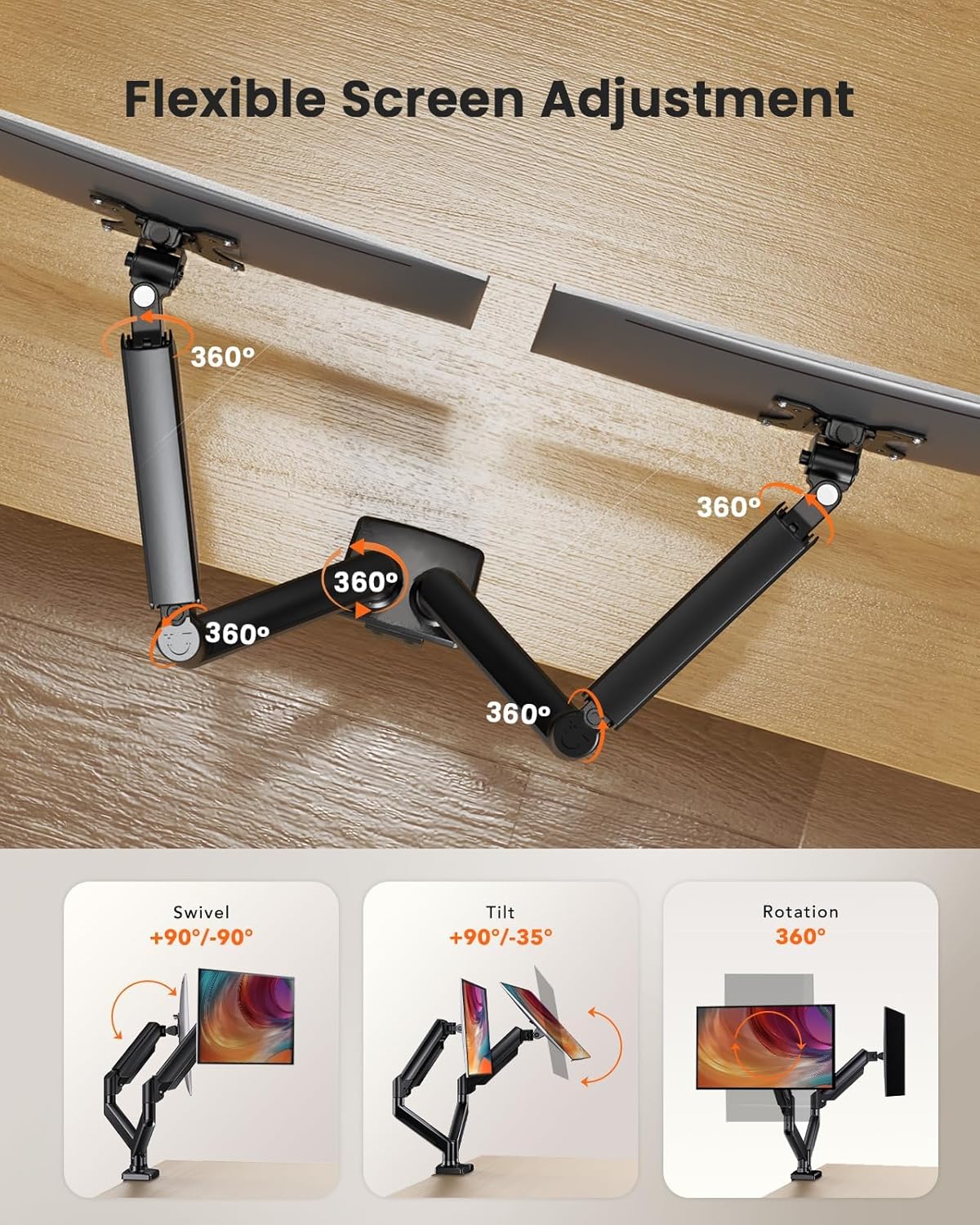 Dual Monitor Stand up to 33 inches Screen, Load-Bearing Max 22 lbs Each Arm, Adjustable Dual Monitor Mount, Sturdy Steel vesa Monitor Mount with Stable VESA 75x75 100x100mm