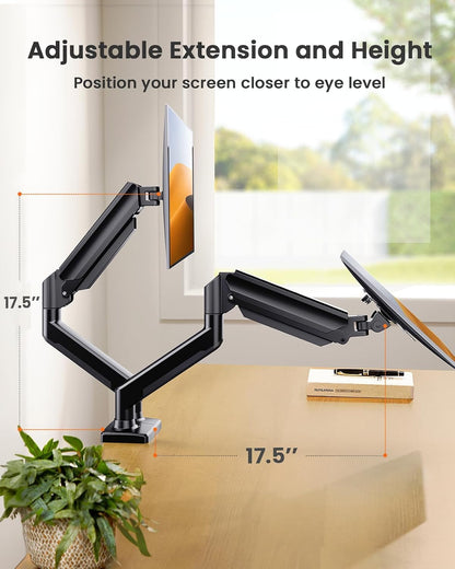 Dual Monitor Stand up to 33 inches Screen, Load-Bearing Max 22 lbs Each Arm, Adjustable Dual Monitor Mount, Sturdy Steel vesa Monitor Mount with Stable VESA 75x75 100x100mm