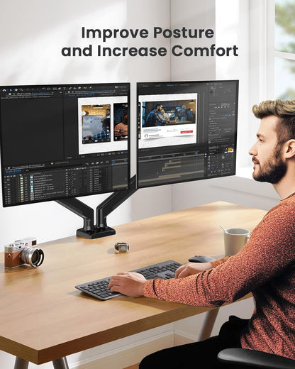 Dual Monitor Stand up to 33 inches Screen, Load-Bearing Max 22 lbs Each Arm, Adjustable Dual Monitor Mount, Sturdy Steel vesa Monitor Mount with Stable VESA 75x75 100x100mm
