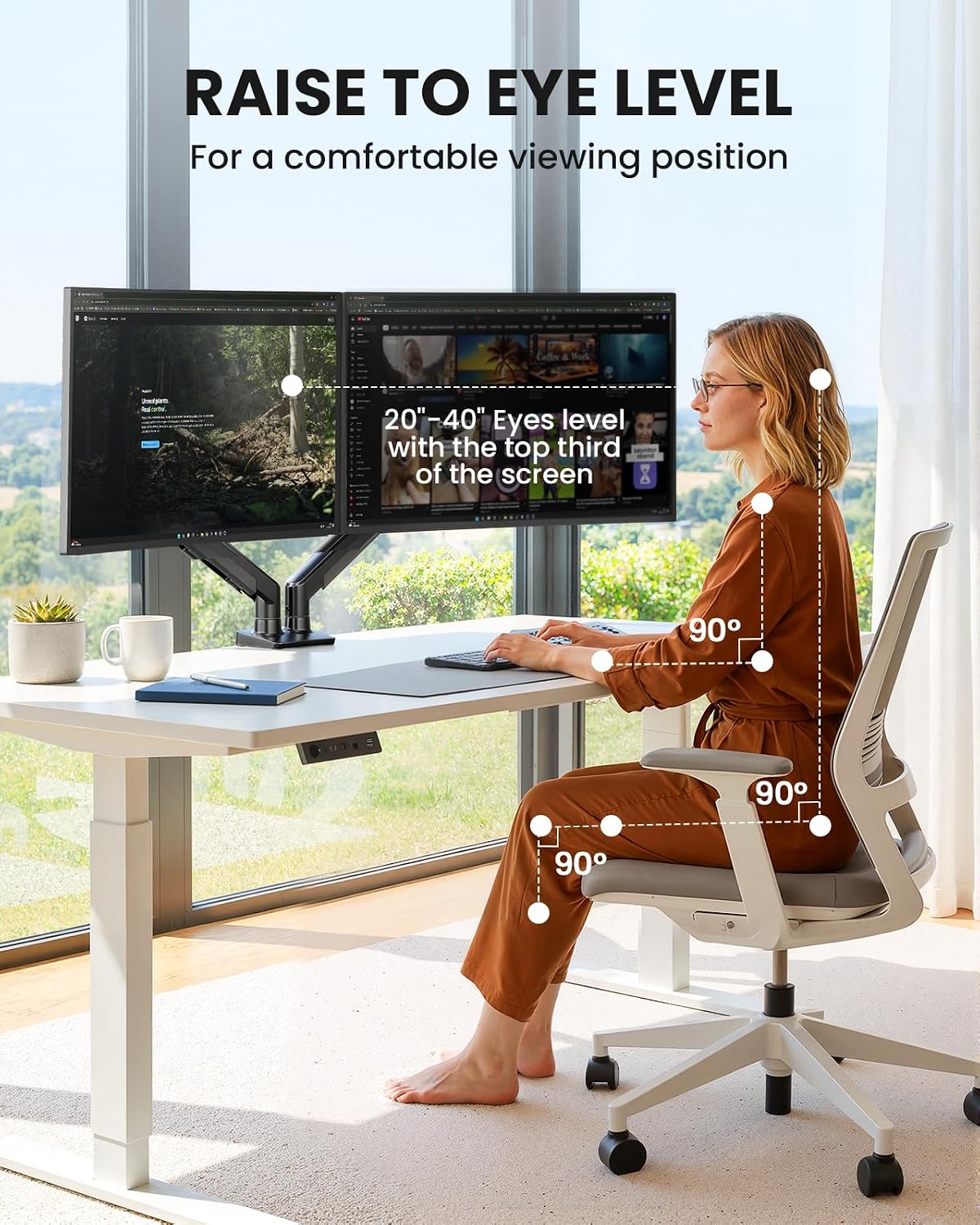 Dual Monitor Stand up to 33 inches Screen, Load-Bearing Max 22 lbs Each Arm, Adjustable Dual Monitor Mount, Sturdy Steel vesa Monitor Mount with Stable VESA 75x75 100x100mm