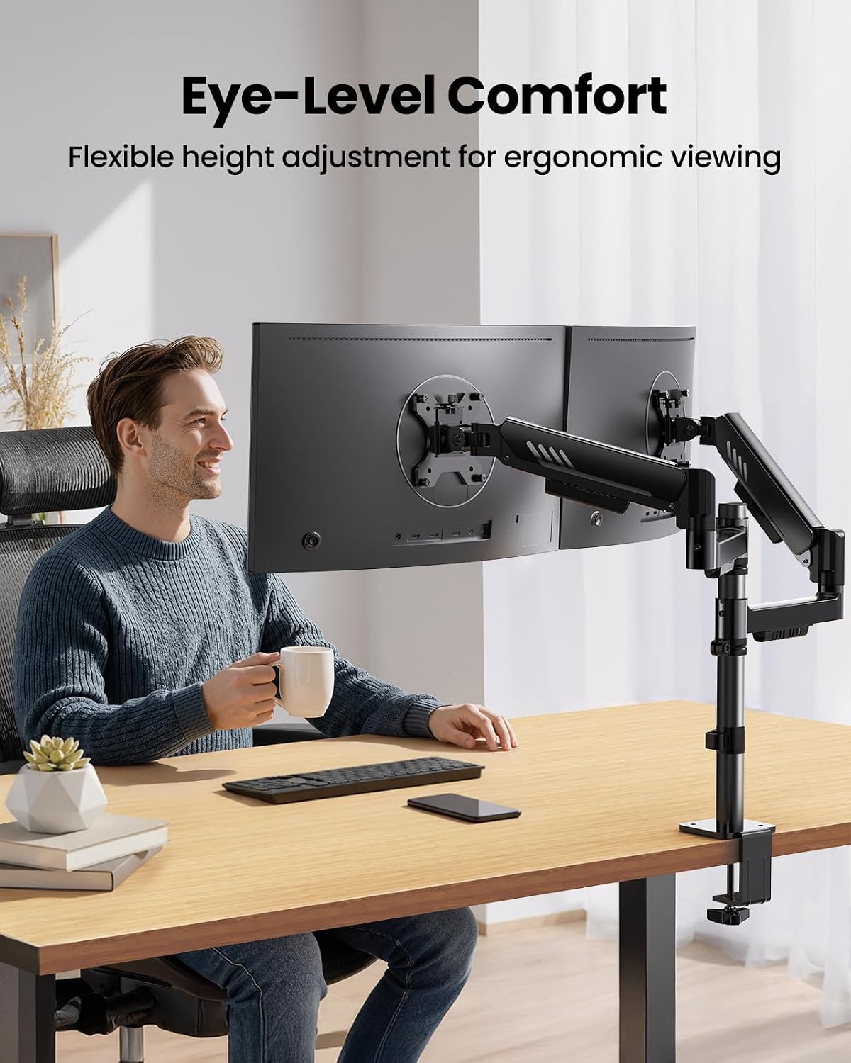 Dual Monitor Stand up to 33 inches Screen, Load-Bearing Max 22 lbs Each Arm, Adjustable Dual Monitor Mount, Sturdy Steel vesa Monitor Mount with Stable VESA 75x75 100x100mm