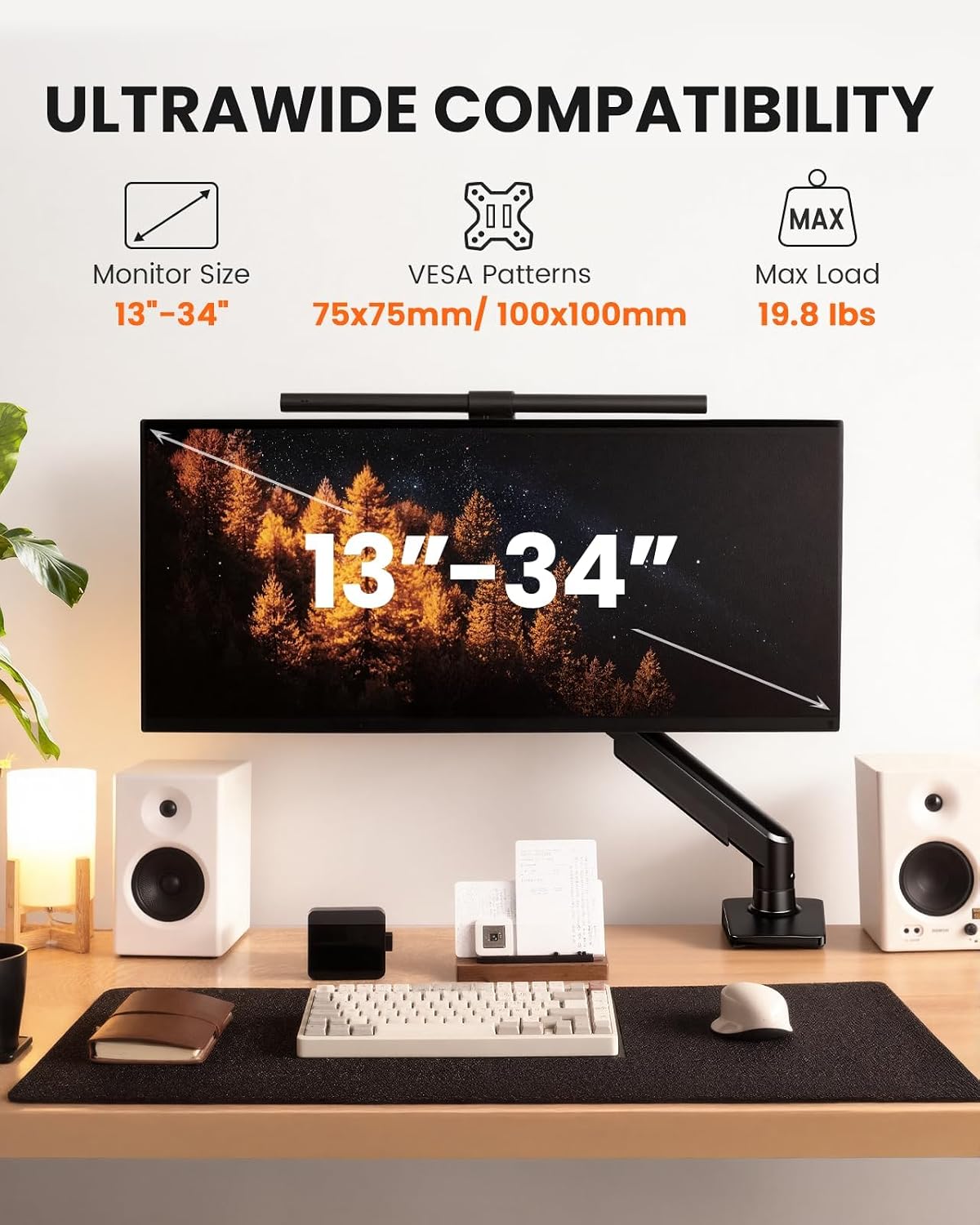 Dual Monitor Stand up to 33 inches Screen, Load-Bearing Max 22 lbs Each Arm, Adjustable Dual Monitor Mount, Sturdy Steel vesa Monitor Mount with Stable VESA 75x75 100x100mm