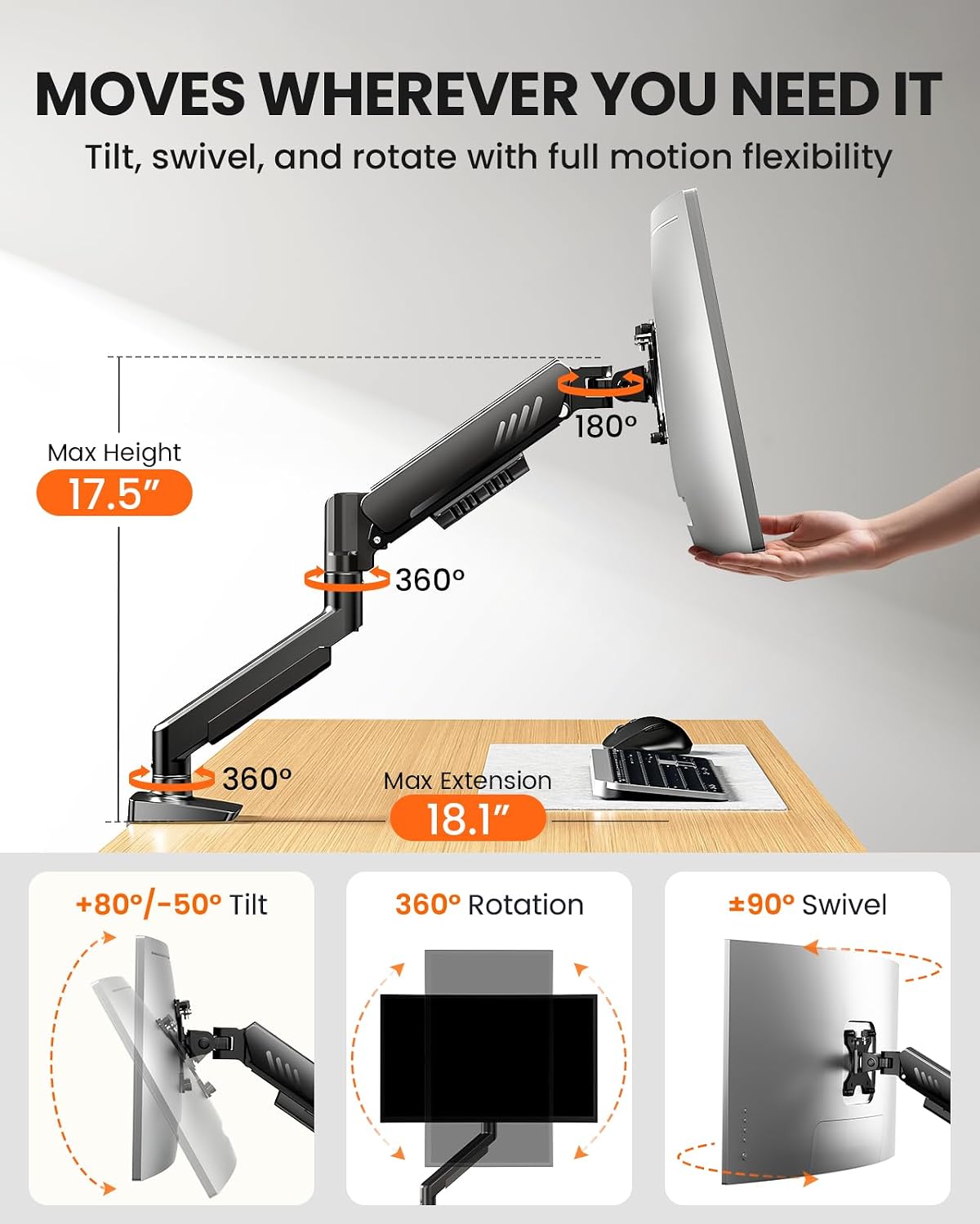 Dual Monitor Stand up to 33 inches Screen, Load-Bearing Max 22 lbs Each Arm, Adjustable Dual Monitor Mount, Sturdy Steel vesa Monitor Mount with Stable VESA 75x75 100x100mm