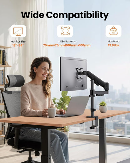 Dual Monitor Stand up to 33 inches Screen, Load-Bearing Max 22 lbs Each Arm, Adjustable Dual Monitor Mount, Sturdy Steel vesa Monitor Mount with Stable VESA 75x75 100x100mm