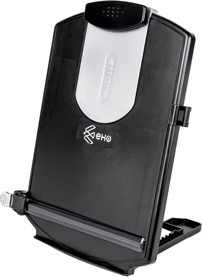 EHO Adjustable Document Holder Bottom with 5mm Shelf Lip, Portable Paper Stand for Reading, Typing, with Clip, Line Guide, Easel Back, for Office, Desktop, Recipes, Music Sheets, paper and more, Black