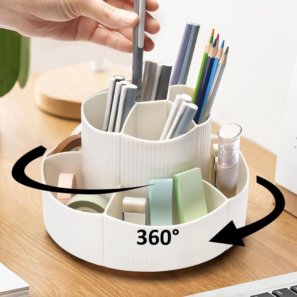 Pencil Pen Holder for Desk, 9 Slots 360 Degree Rotating Desk Organizer, Cute Pen Organizers Stationery Supplies for Office Home & Art Supply (Black)