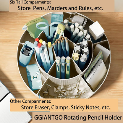 Pencil Pen Holder for Desk, 9 Slots 360 Degree Rotating Desk Organizer, Cute Pen Organizers Stationery Supplies for Office Home & Art Supply (Black)