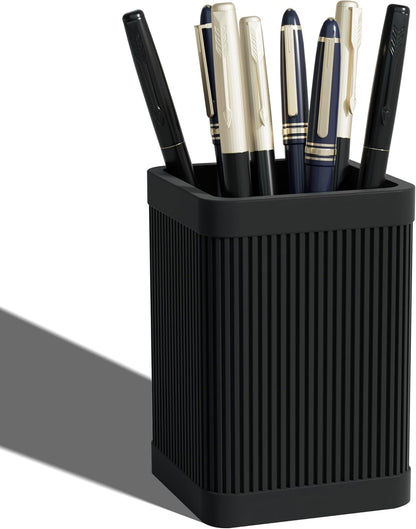 Aesthetic Pen Holder For Desk, Modern Silicone Pencil Holder, Stylish Office Desk Decor, Made of 5 mm Thickened Premium Silicone, Office Desk Organizer And Accessories (Black)