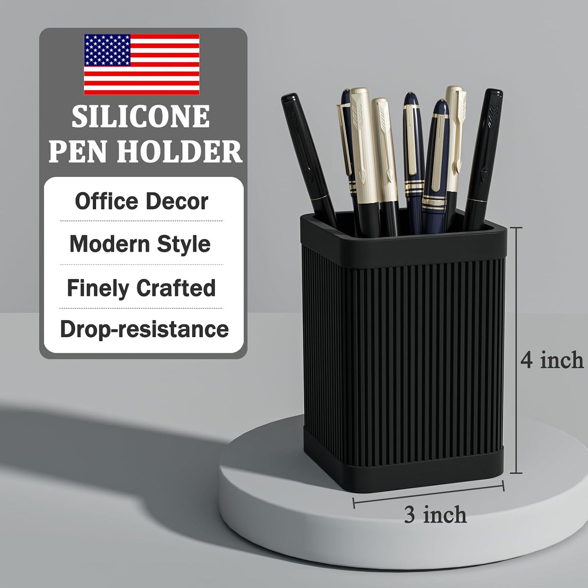 Aesthetic Pen Holder For Desk, Modern Silicone Pencil Holder, Stylish Office Desk Decor, Made of 5 mm Thickened Premium Silicone, Office Desk Organizer And Accessories (Black)