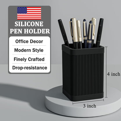 Aesthetic Pen Holder For Desk, Modern Silicone Pencil Holder, Stylish Office Desk Decor, Made of 5 mm Thickened Premium Silicone, Office Desk Organizer And Accessories (Black)
